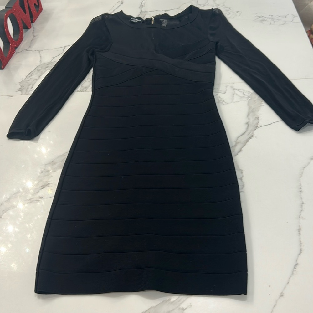 Bebe Black Mummy Bandage Body Hugger Dress. Sheer Mesh Top. Full Back Zip. SizeM - Picture 9 of 16